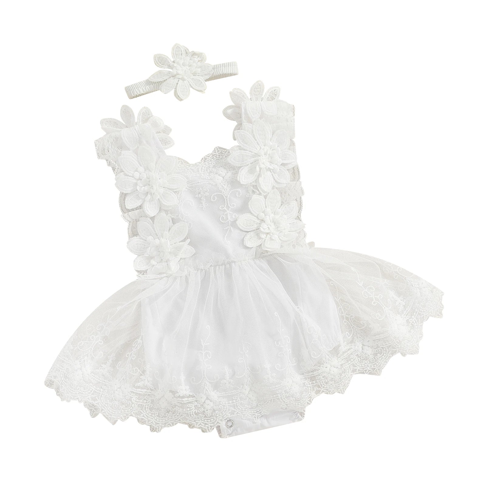 Cotton Lace Floral Dress & Matching Headband Set