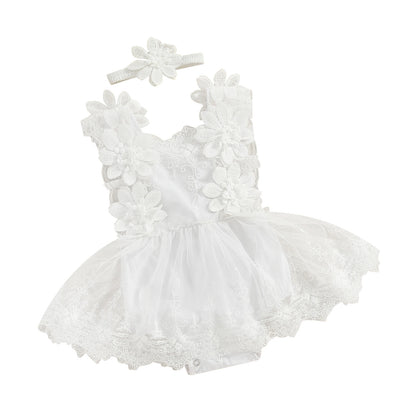 Cotton Lace Floral Dress & Matching Headband Set