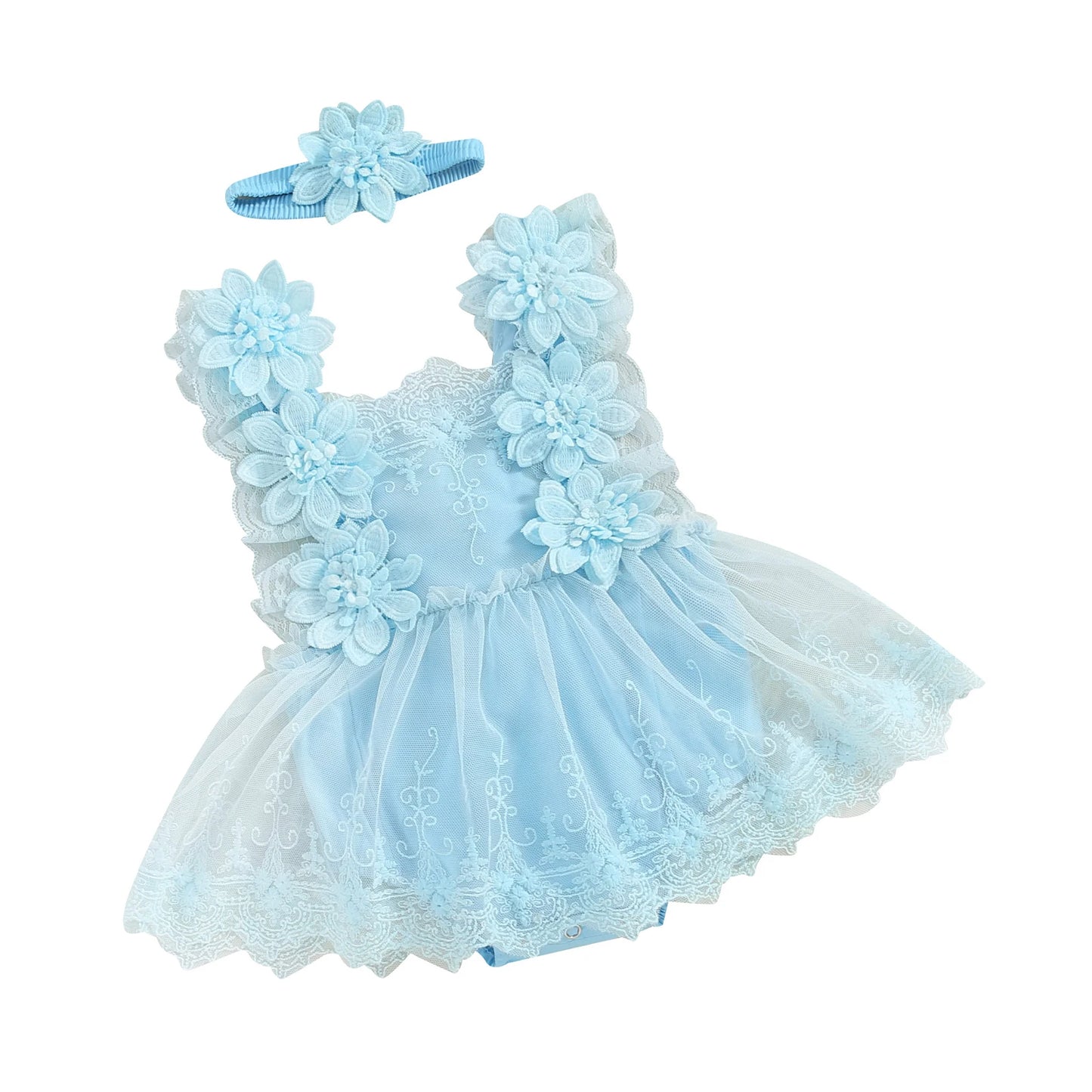 Cotton Lace Floral Dress & Matching Headband Set