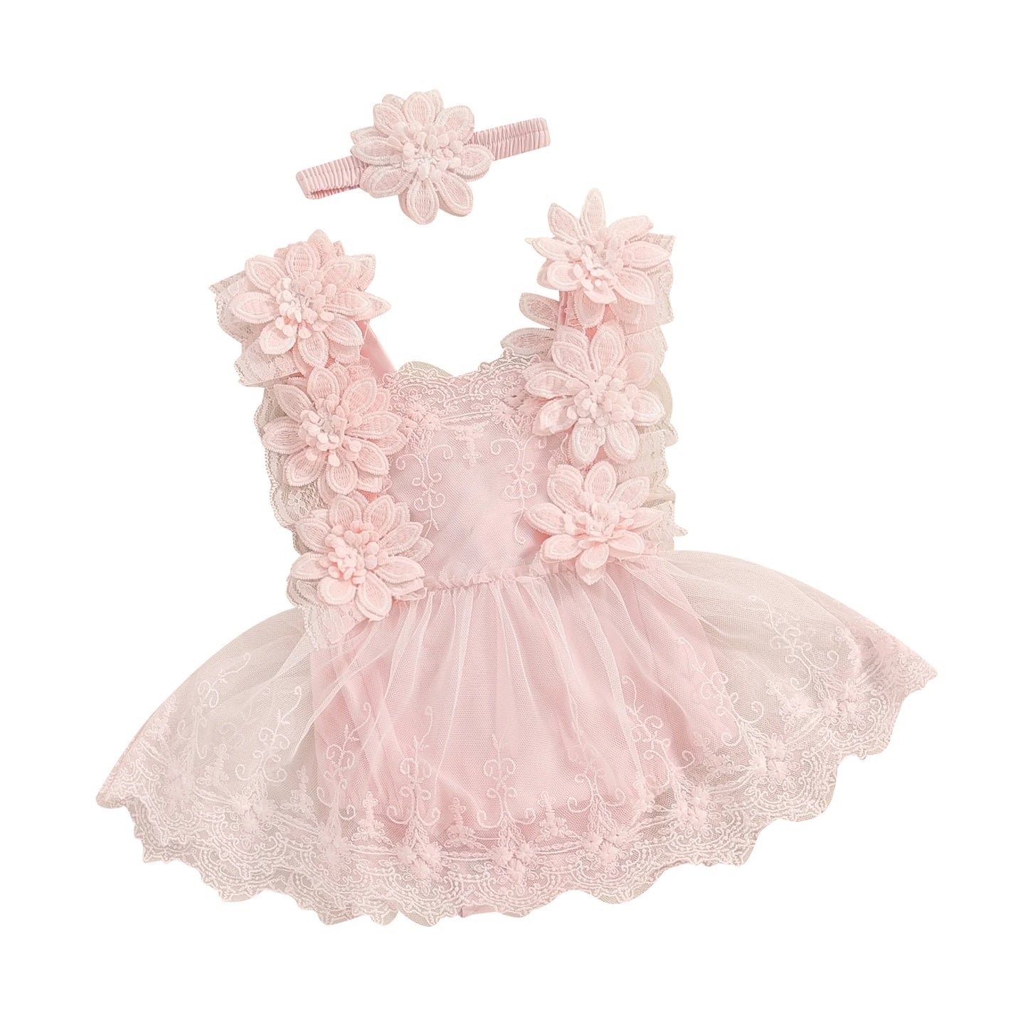 Cotton Lace Floral Dress & Matching Headband Set