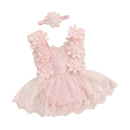 Cotton Lace Floral Dress & Matching Headband Set