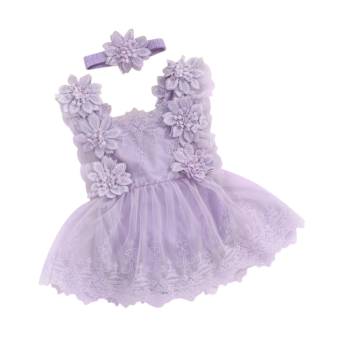 Cotton Lace Floral Dress & Matching Headband Set