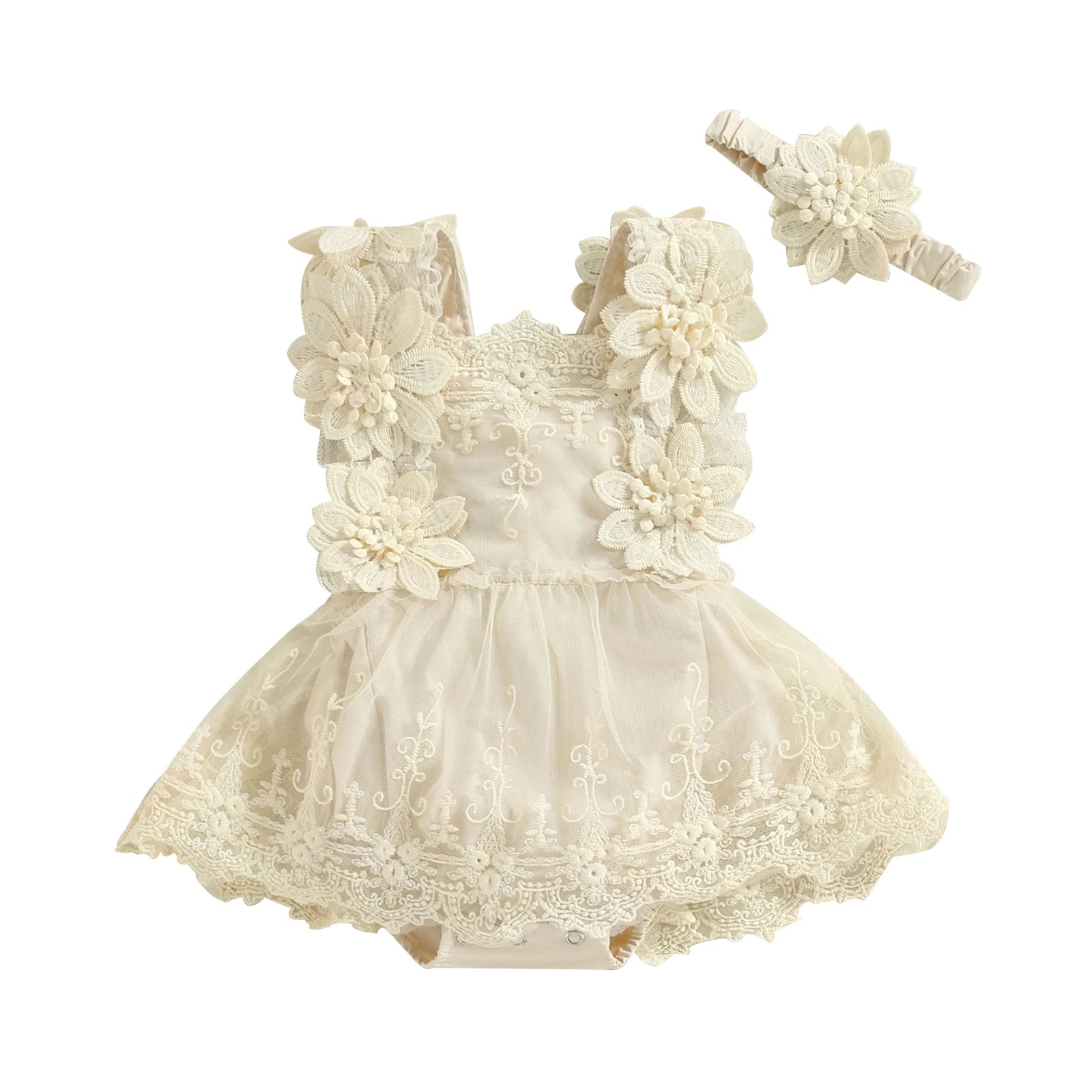 Cotton Lace Floral Dress & Matching Headband Set