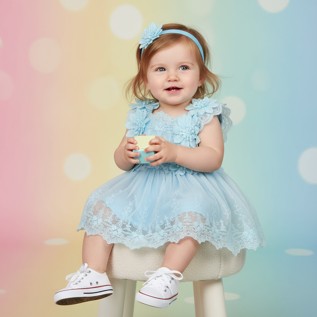 Cotton Lace Floral Dress & Matching Headband Set
