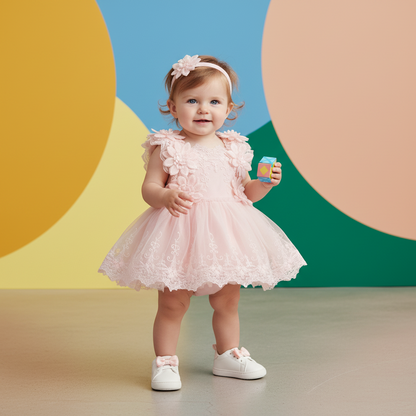 Cotton Lace Floral Dress & Matching Headband Set
