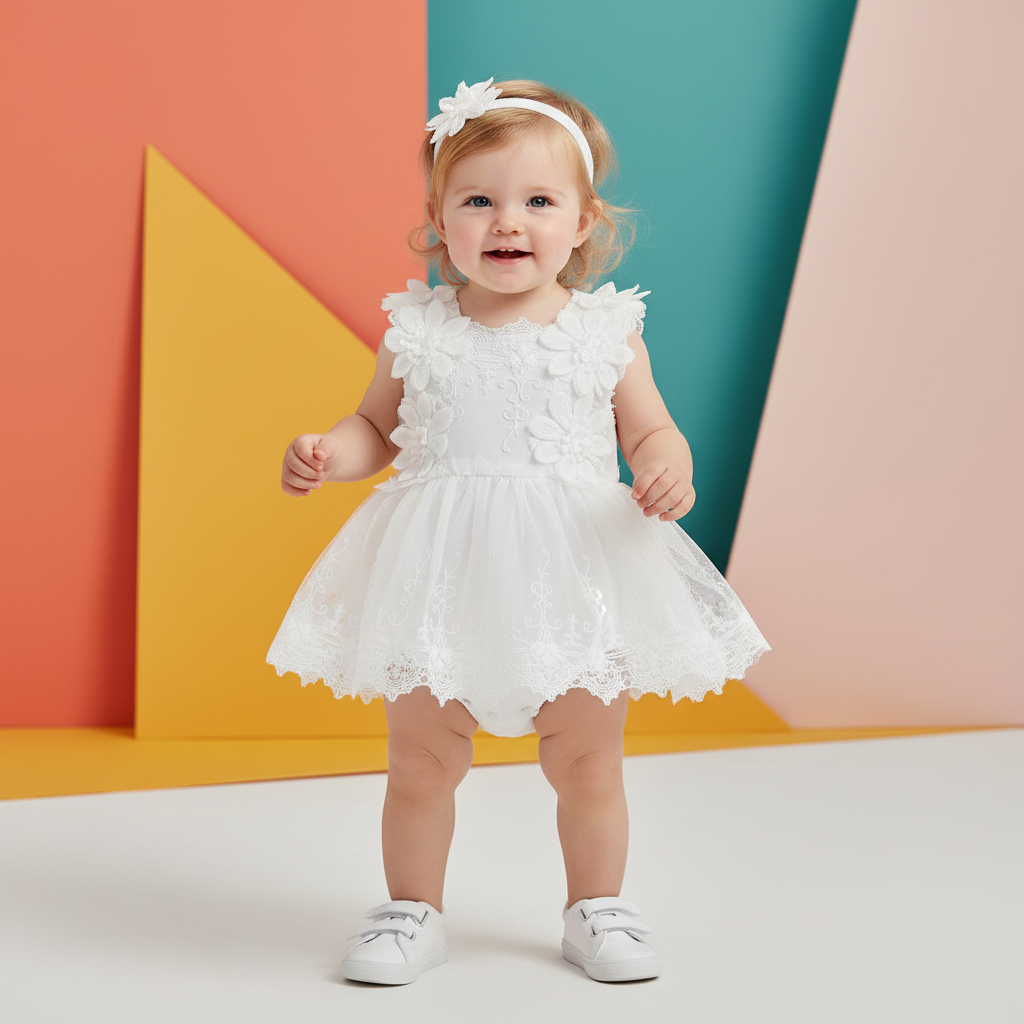 Cotton Lace Floral Dress & Matching Headband Set