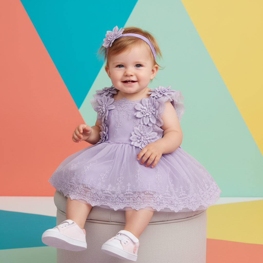 Cotton Lace Floral Dress & Matching Headband Set