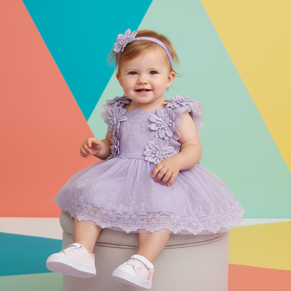 Cotton Lace Floral Dress & Matching Headband Set