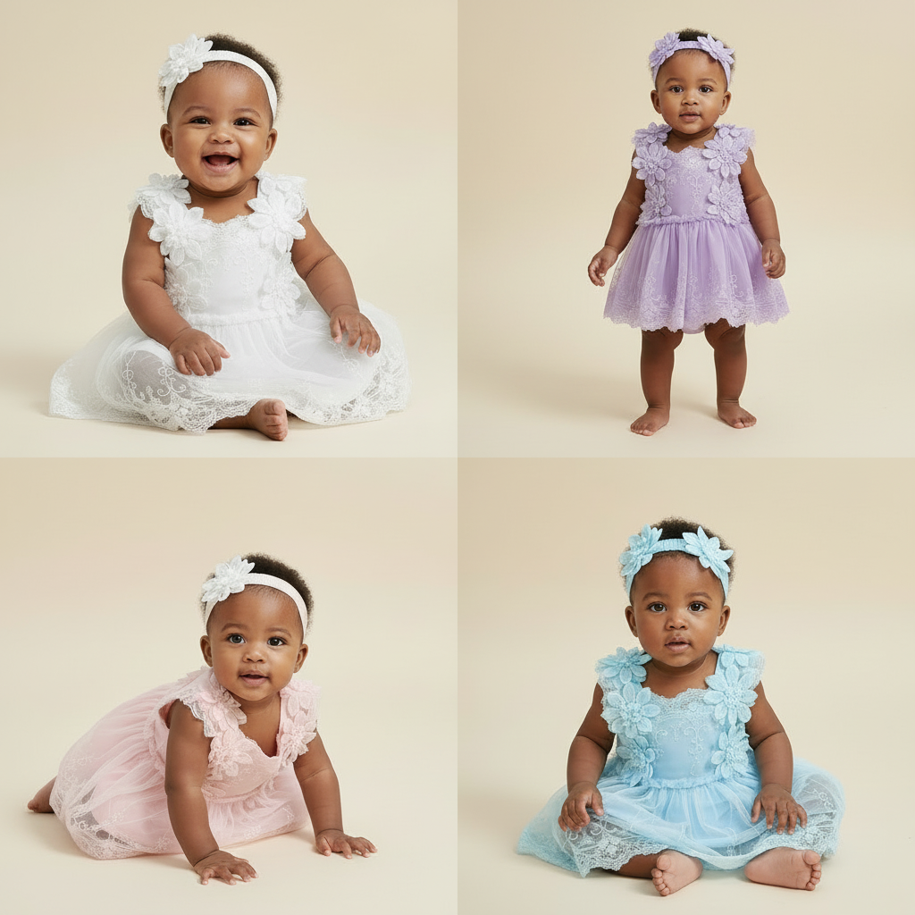 Cotton Lace Floral Dress & Matching Headband Set