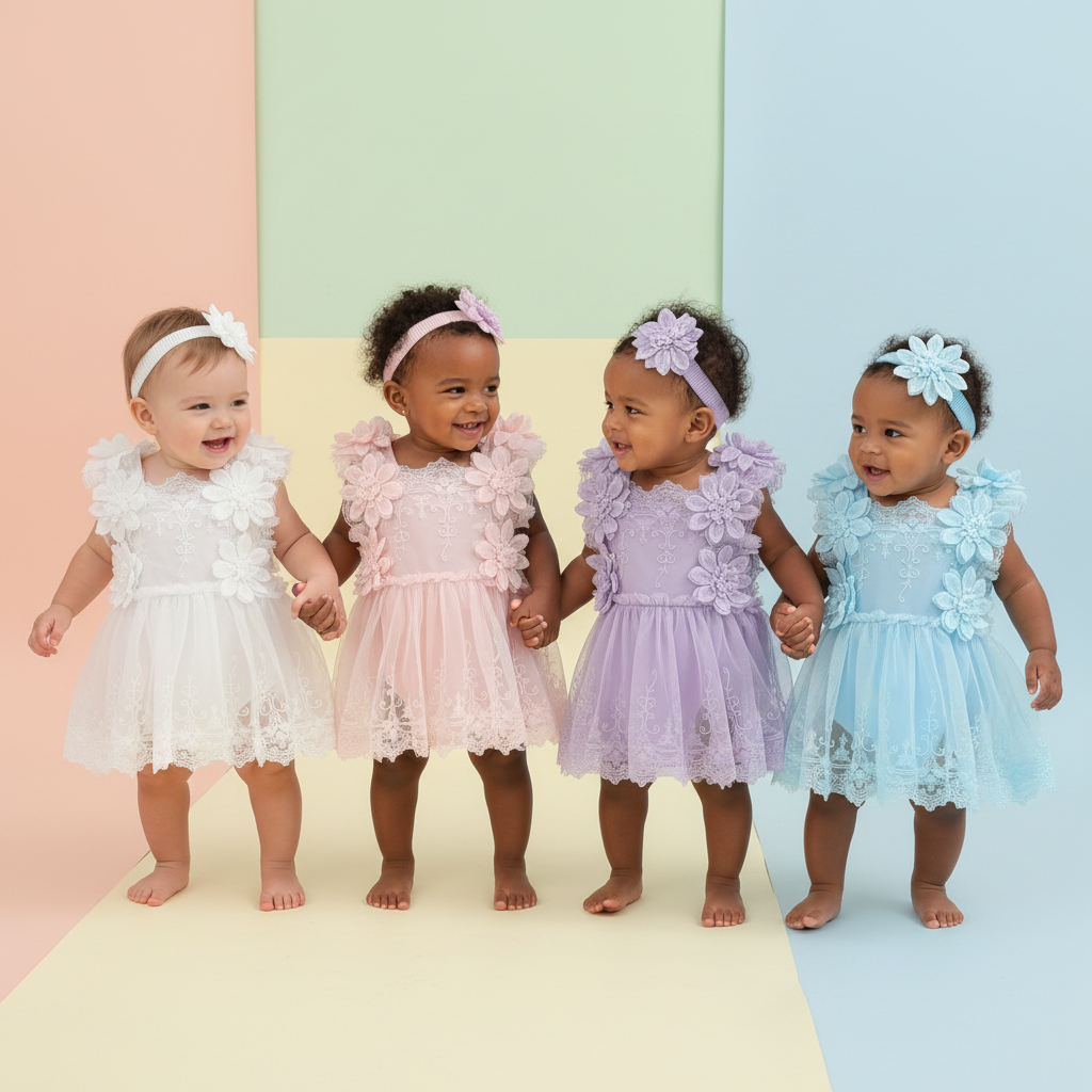 Cotton Lace Floral Dress & Matching Headband Set
