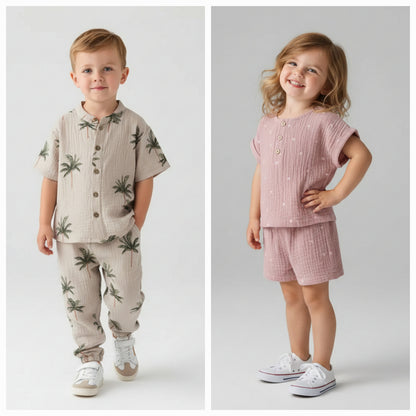 100% Organic Cotton Casual T-Shirt Top & Bottoms Set