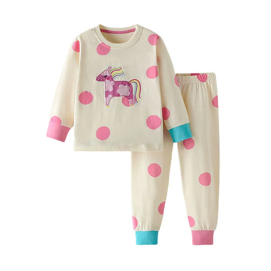 100% Cotton Girls Horse Applique Pyjamas Set - Cotton Sleepwear