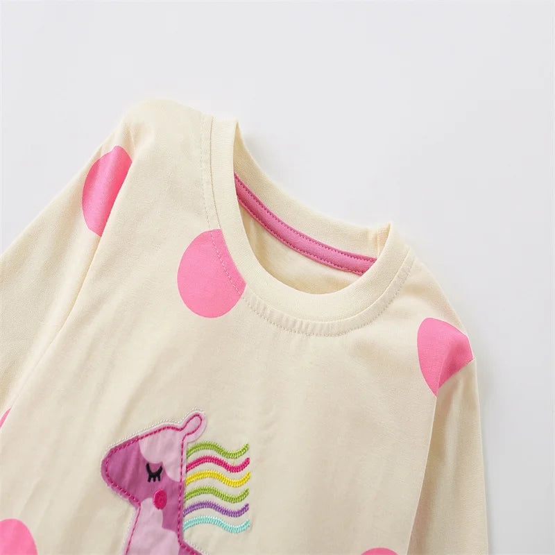 100% Cotton Girls Horse Applique Pyjamas Set - Cotton Sleepwear