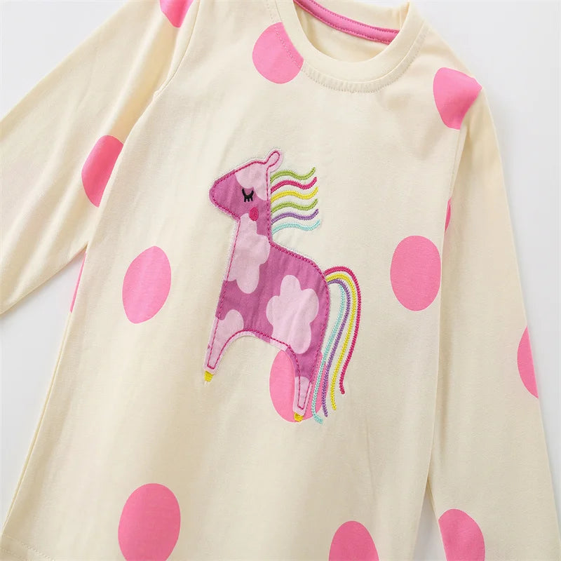 100% Cotton Girls Horse Applique Pyjamas Set - Cotton Sleepwear