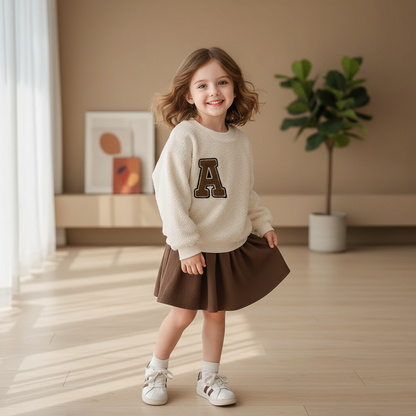 Cozy Sherpa Sweatshirt With Brown Skirt Set
