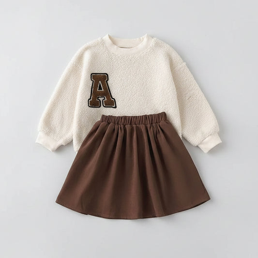 Cozy Sherpa Sweatshirt With Brown Skirt Set