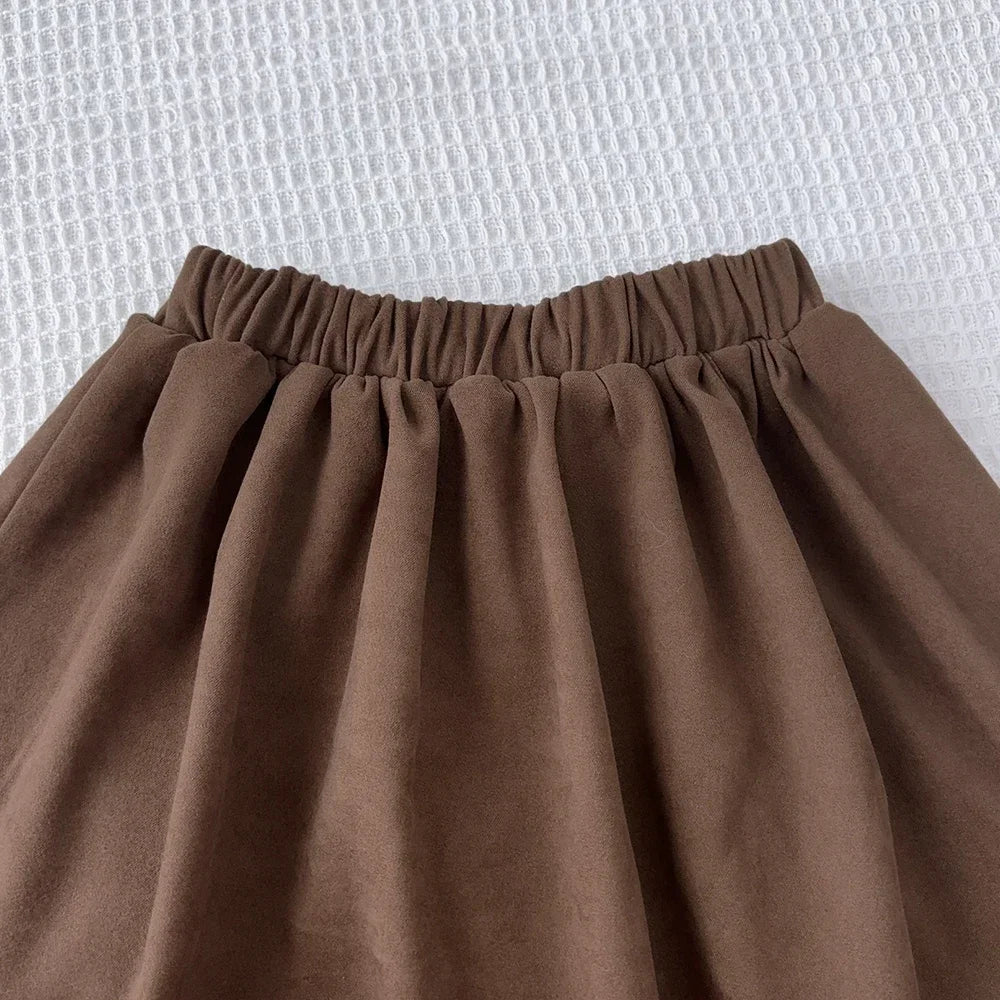 Cozy Sherpa Sweatshirt With Brown Skirt Set