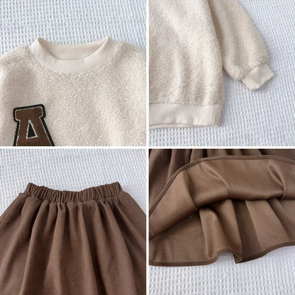 Cozy Sherpa Sweatshirt With Brown Skirt Set