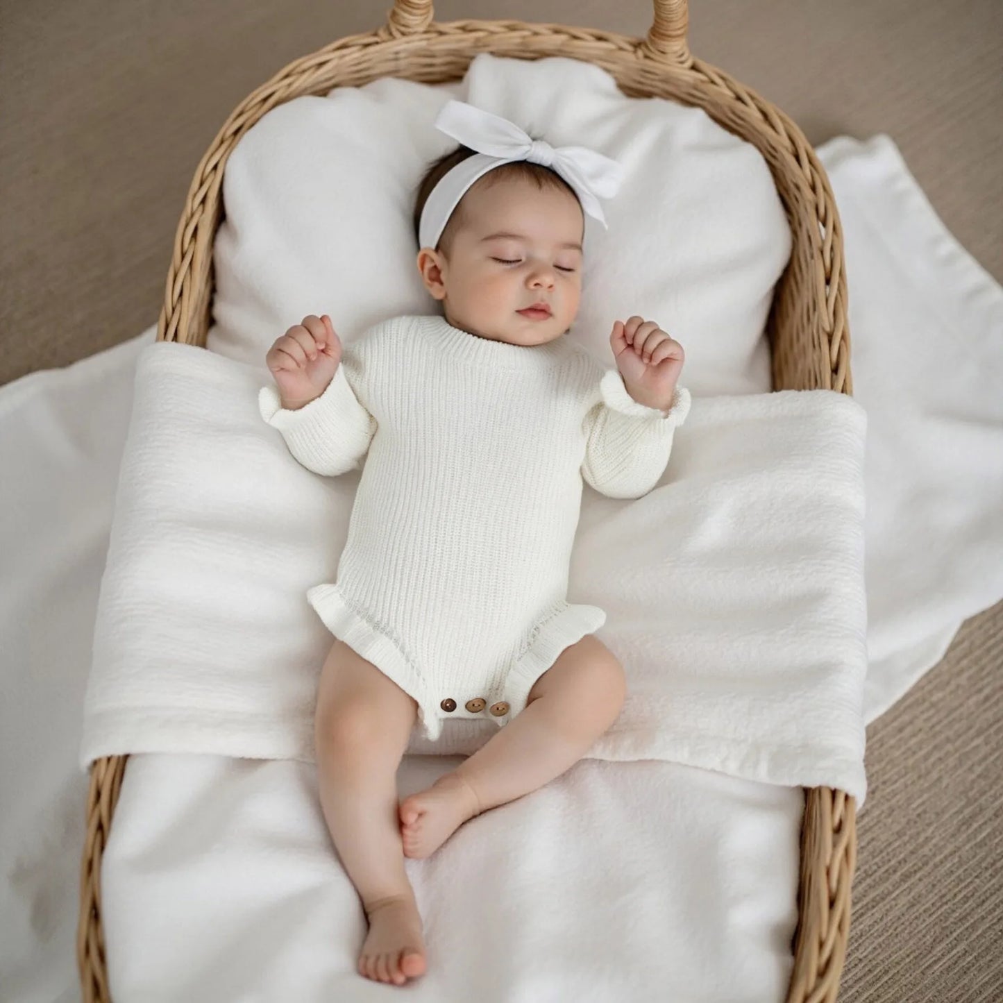 Cotton Ruffled Sleeve Knitted Rompers In Pastel Colors
