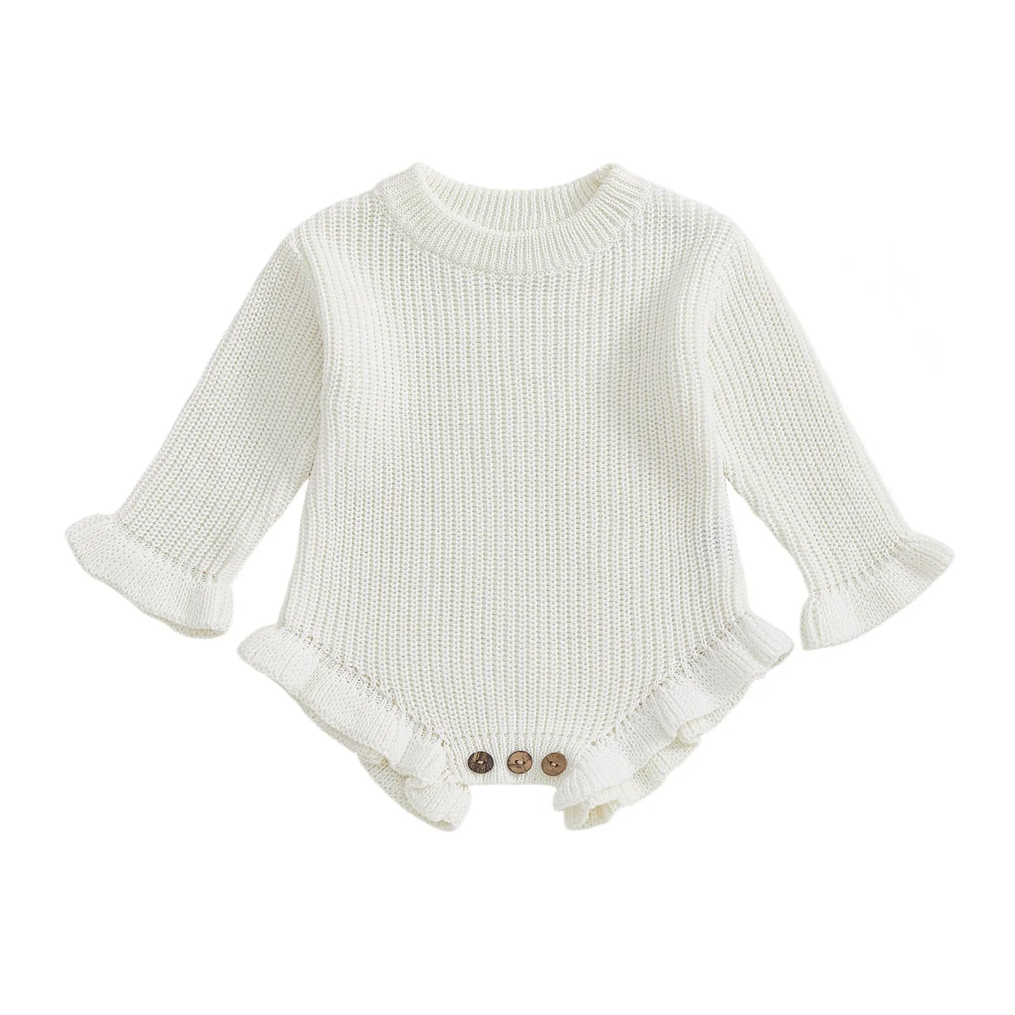 Cotton Ruffled Sleeve Knitted Rompers In Pastel Colors