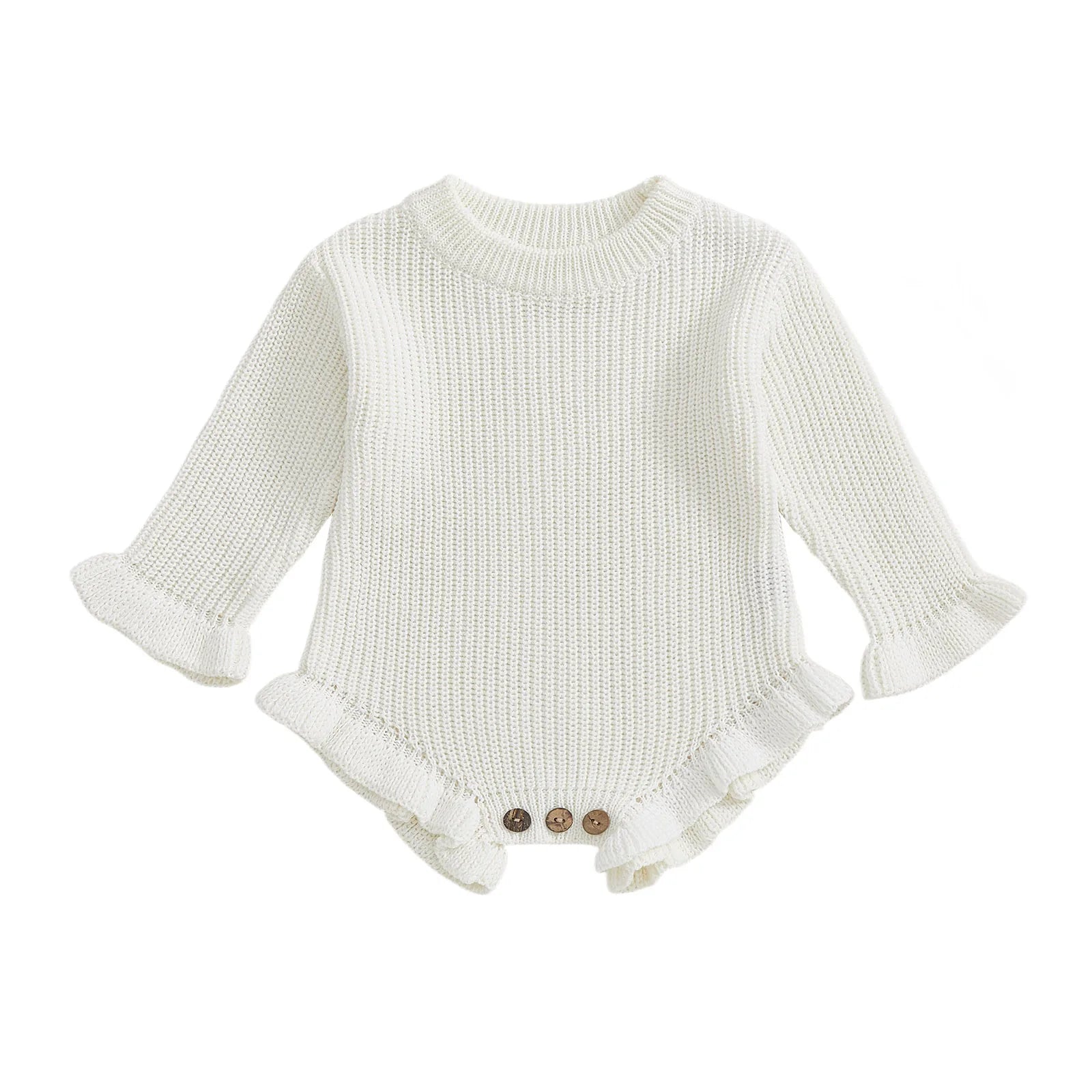 Cotton Ruffled Sleeve Knitted Rompers In Pastel Colors
