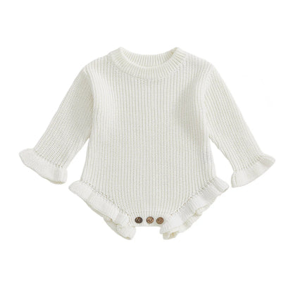 Cotton Ruffled Sleeve Knitted Rompers In Pastel Colors