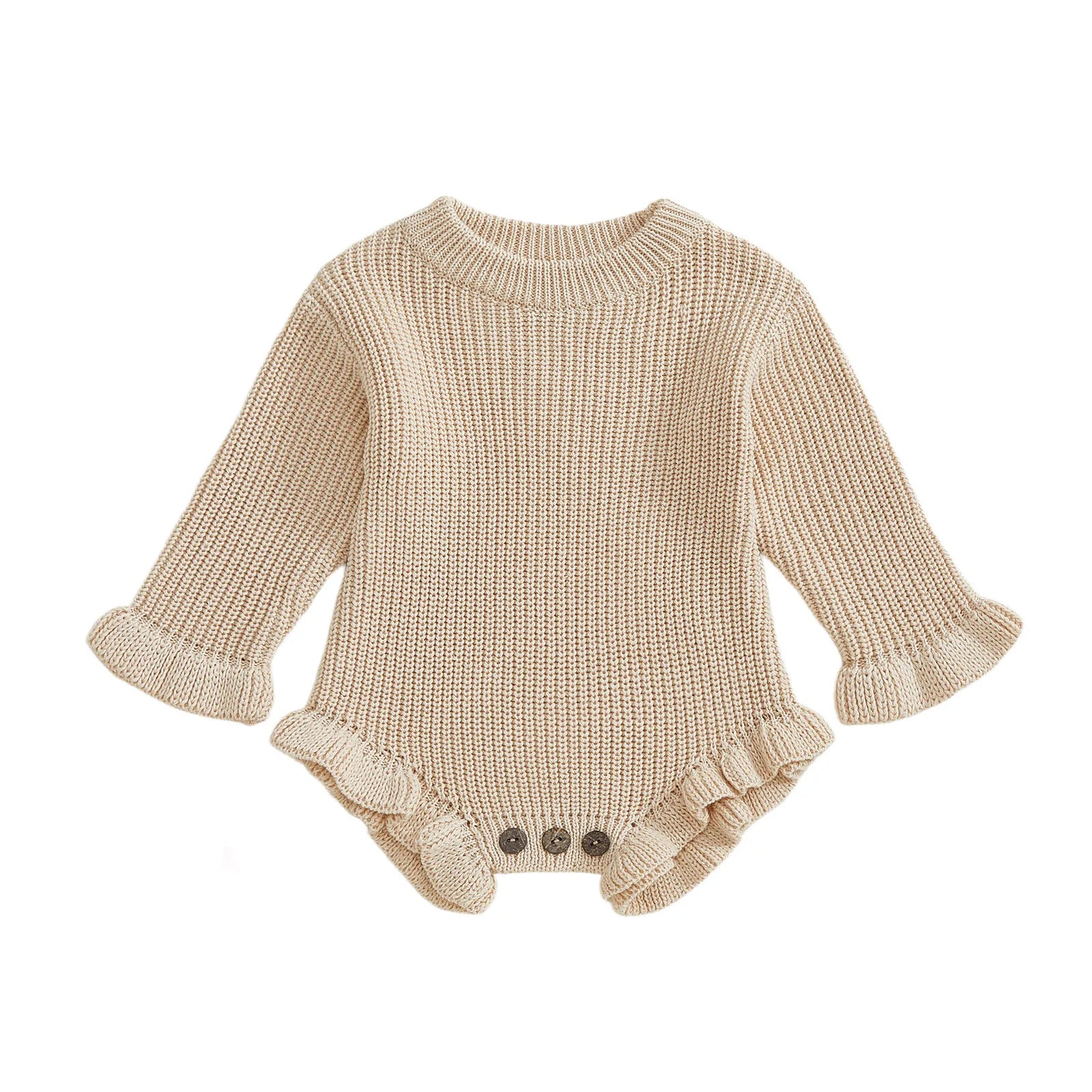 Cotton Ruffled Sleeve Knitted Rompers In Pastel Colors