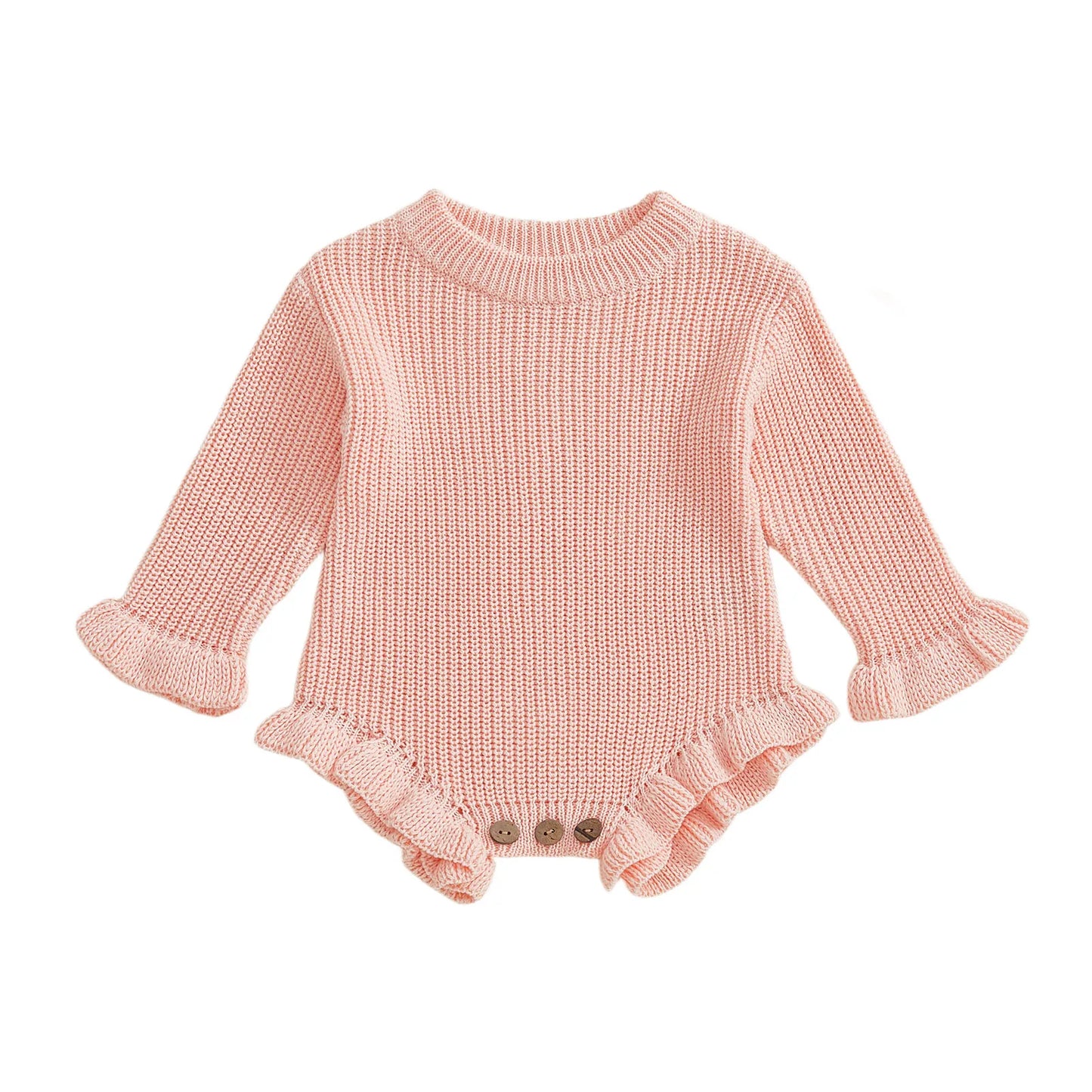 Cotton Ruffled Sleeve Knitted Rompers In Pastel Colors