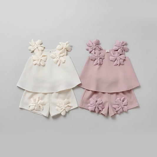 Floral Applique Sleeveless Top & Shorts Set