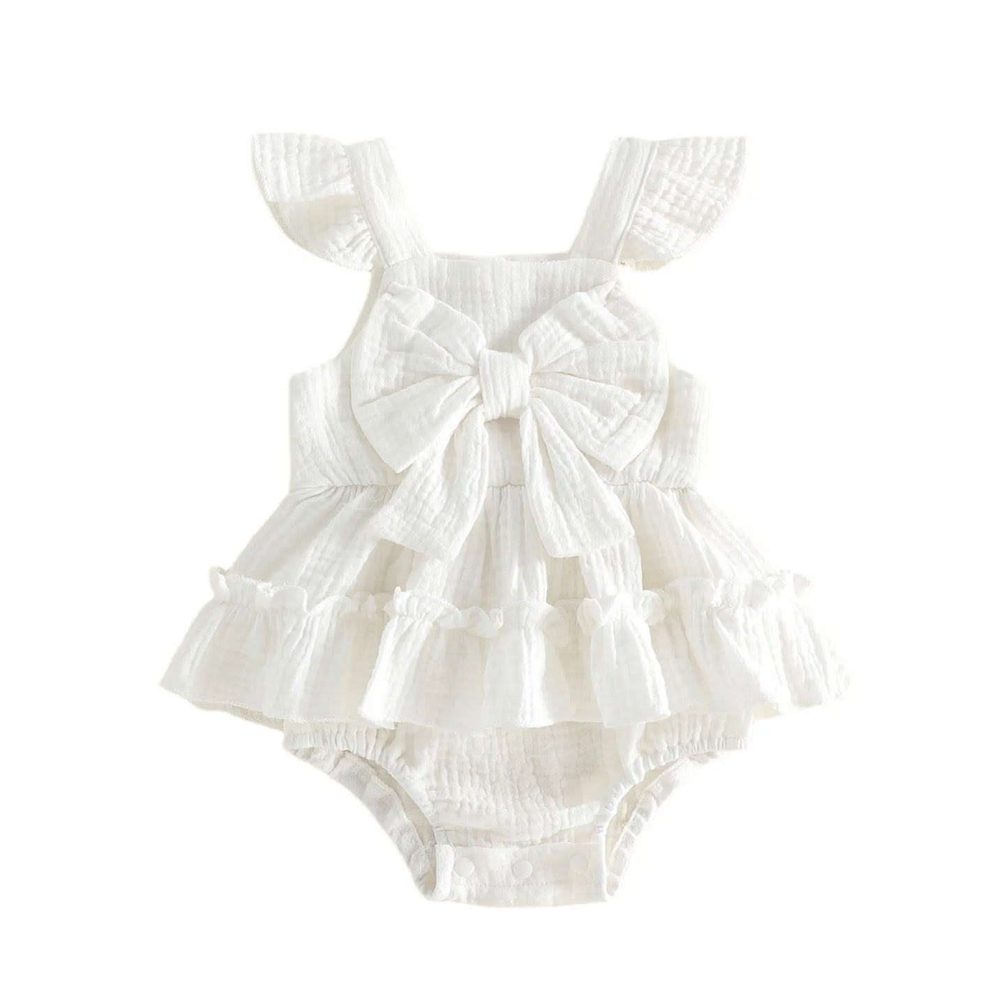 Ruffled Bow Sleeveless Romper Set White Beige Pink