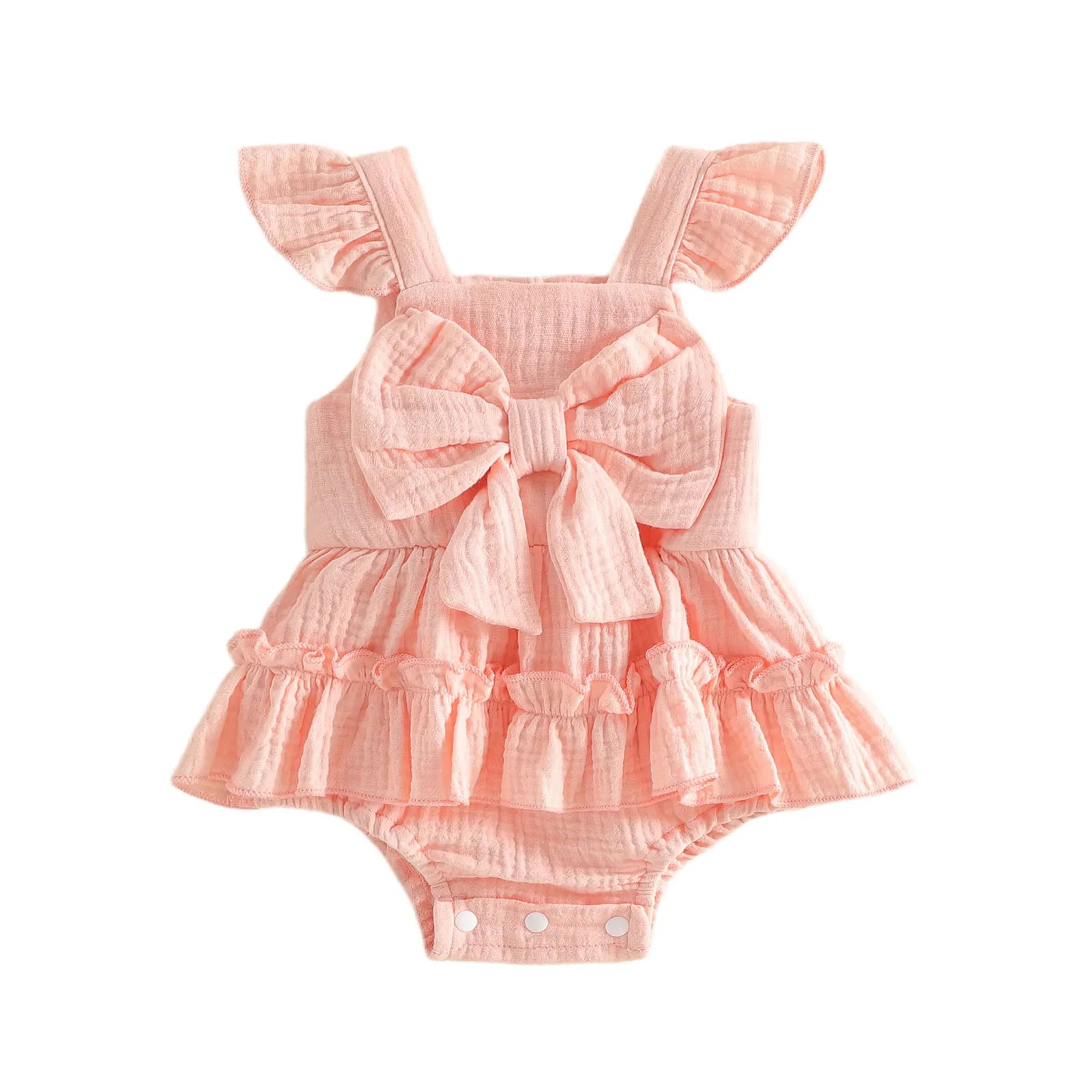 Ruffled Bow Sleeveless Romper Set White Beige Pink