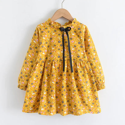 Floral Ruffle Collar Dress With Ribbon Detail
