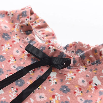 Floral Ruffle Collar Dress With Ribbon Detail