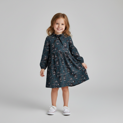Floral Ruffle Collar Dress With Ribbon Detail