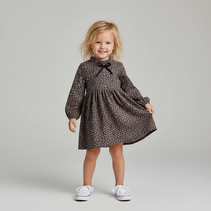 Floral Ruffle Collar Dress With Ribbon Detail