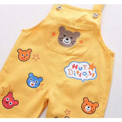 Striped Shirt & Bear Applique Overalls Set