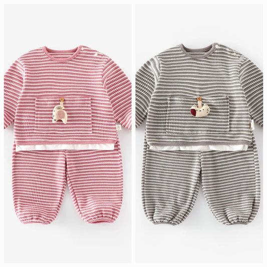 Waffle Knit Sweater & Pants Set With Bird Patch
